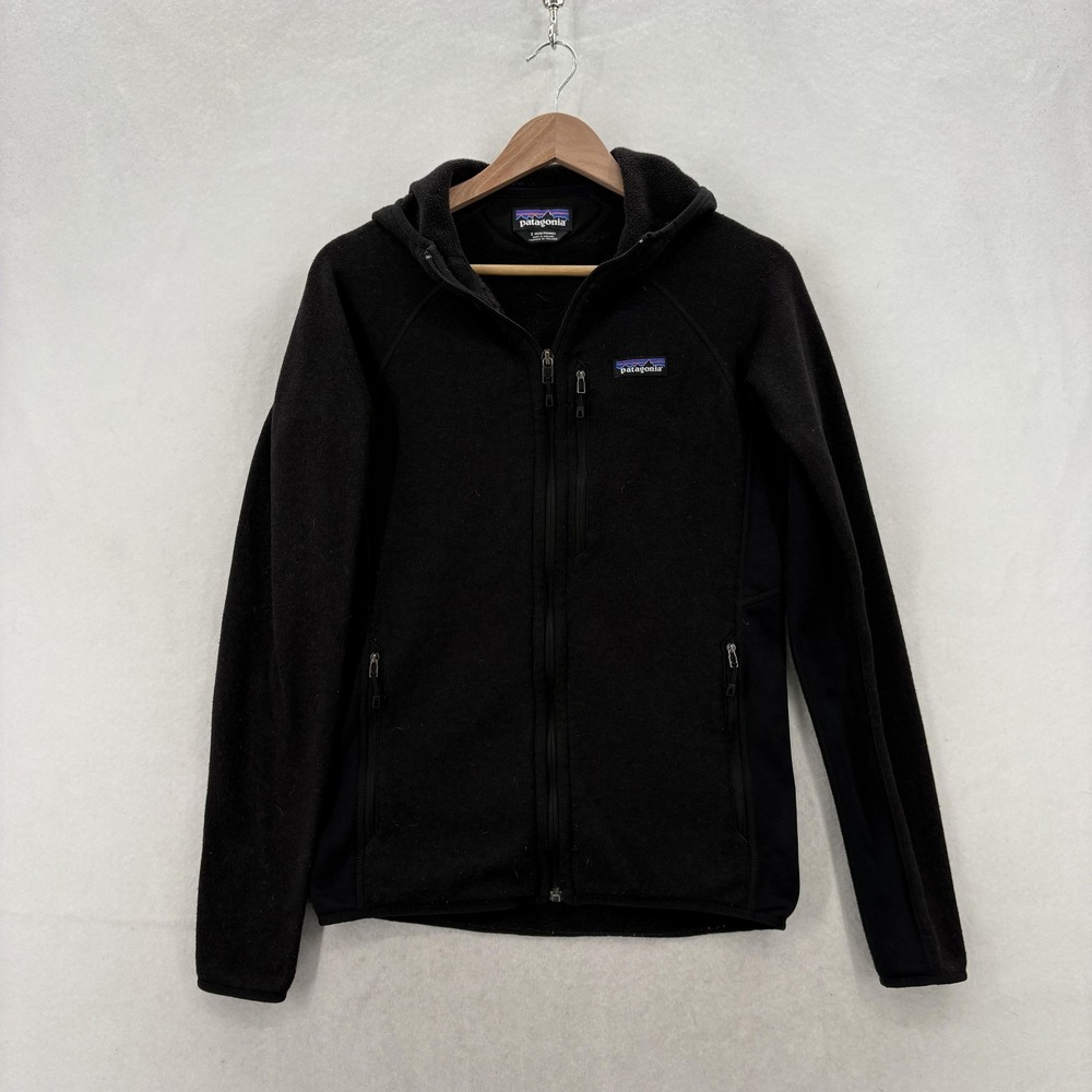 Patagonia Better Sweater Jacket Mens Small Black Hooded Full Zip Fleece Hiking